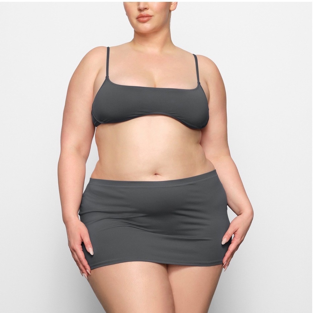 SKIMS Recycled Swim Micro Mini‎ Skirt Gunmetal Grey Women's Size L NEW